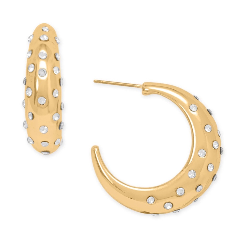 Gold Crystal-Accent Crescent Hoop Earrings